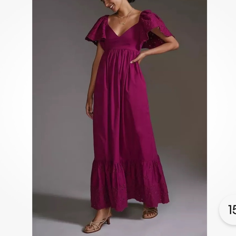 Anthropologie‎ En Saiaon Magenta Flutter Sleeve Maxi Dress XS Preppy Resortwear